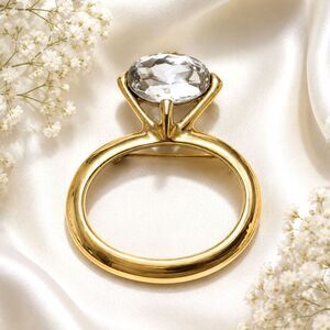 Vintage Gold Tone Faux Diamond Solitaire Ring Brooch Statement Jewelry